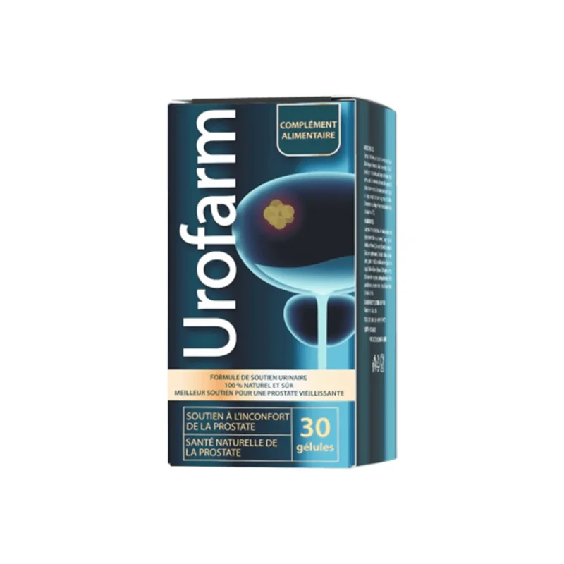 Urofarm — boîte du complément alimentaire 100 % naturel, soutien à l'inconfort de la prostate, 30 gélules